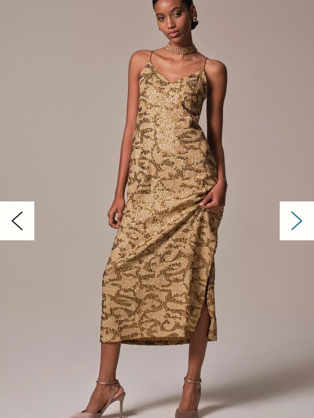 Anthropologie Gold Sequin Midi Slip Dress